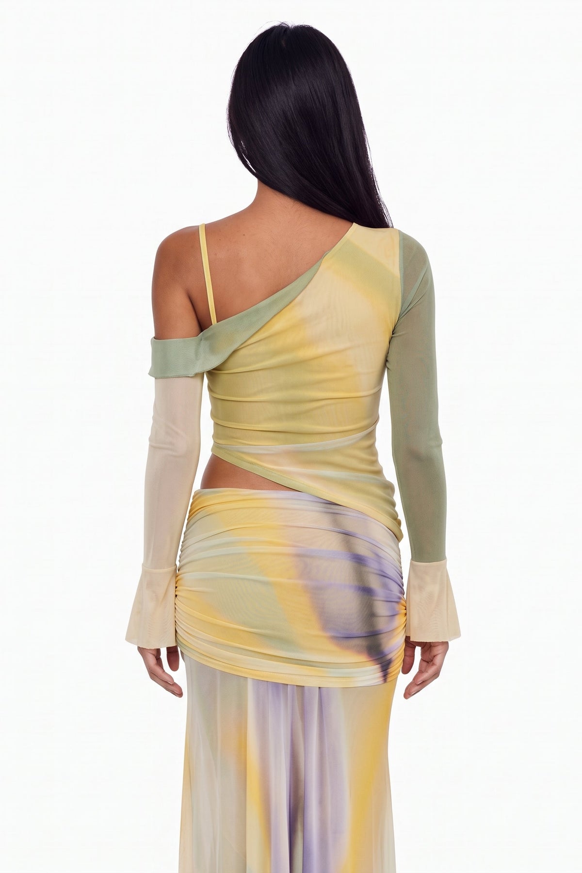 Floral Mesh Asymmetric Maxi Set