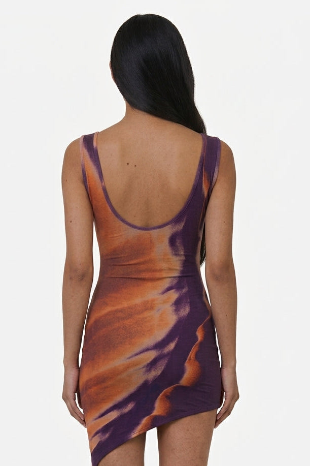 Abstract Print Asymmetric Mini Dress