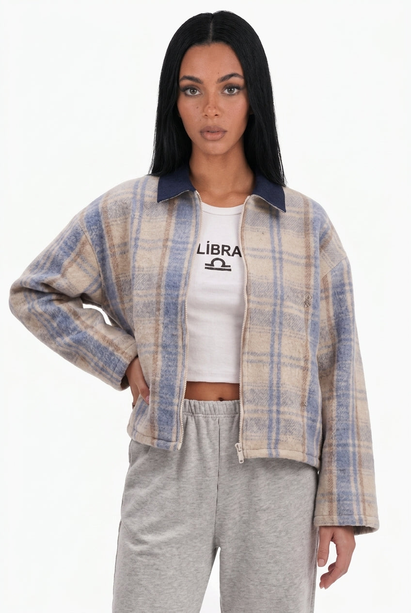 Relaxed Plaid Zip-Up Jacket
