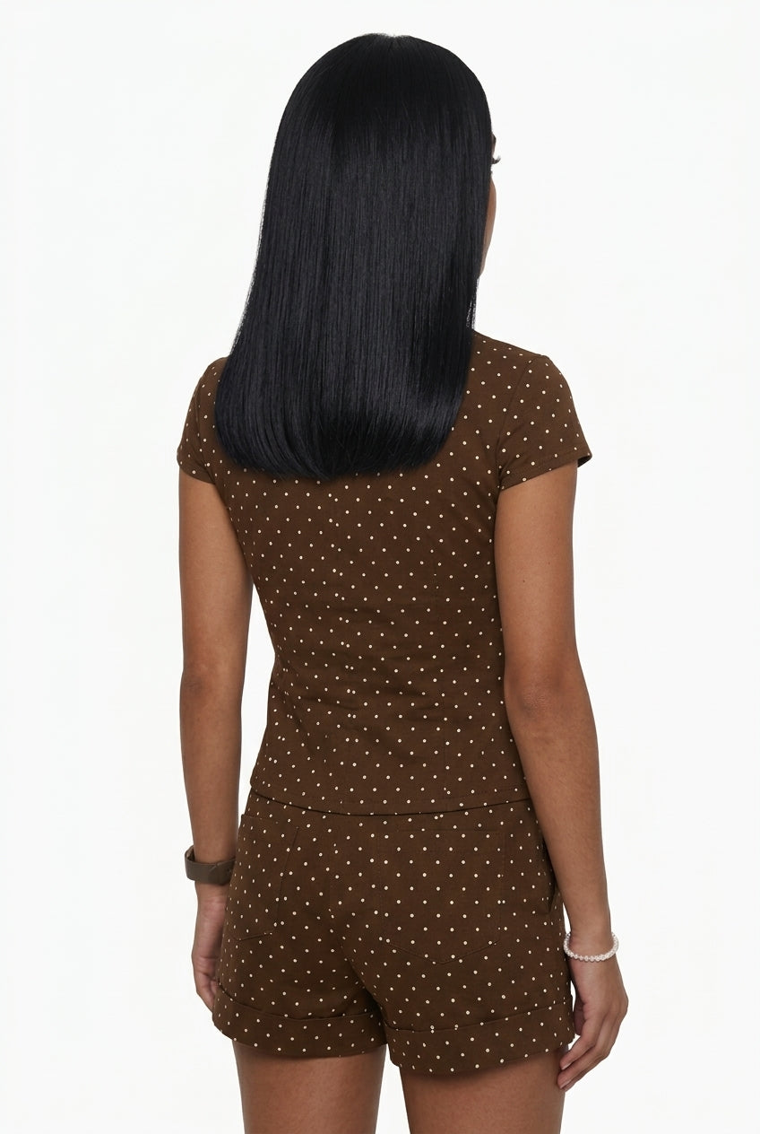 Retro Brown Polka Dot Matching Co-ord Set