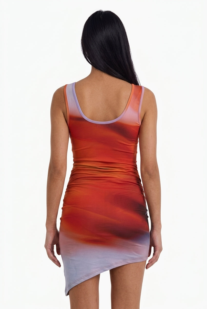 Abstract Ombre Ruched Bodycon Dress