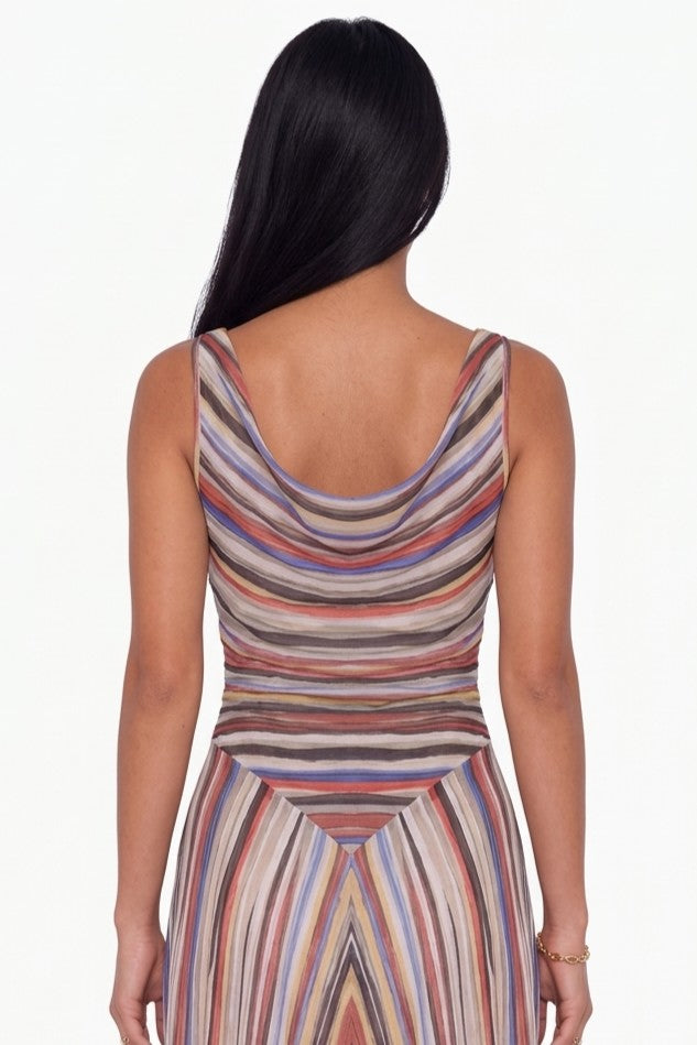 Multicolored Stripe Bias-Cut Midi Dress