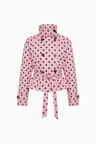 Pink Polka Dot Belted Crop Trench Jacket