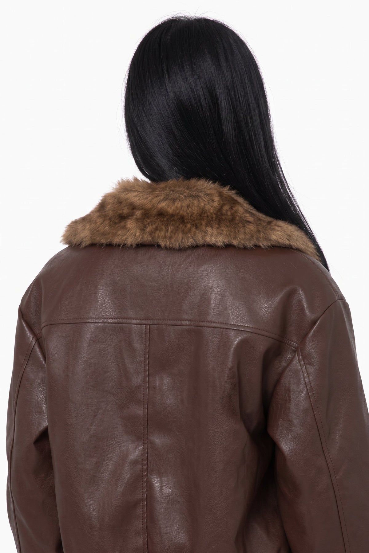 Textured Faux Leather Zip-Up Jacket