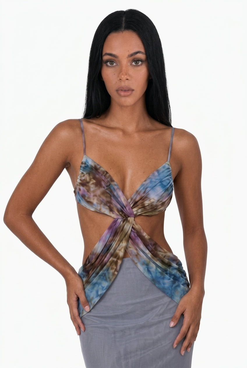Tie-Dye Twist Front Cutout Maxi Dress