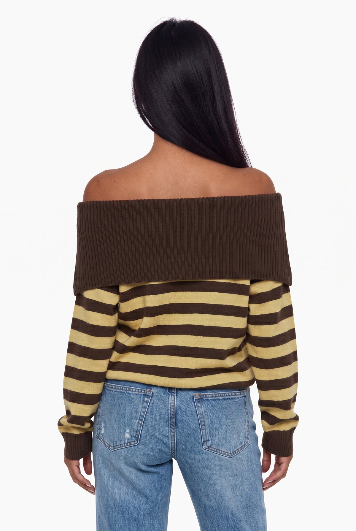 Foldover Striped Knit Sweater