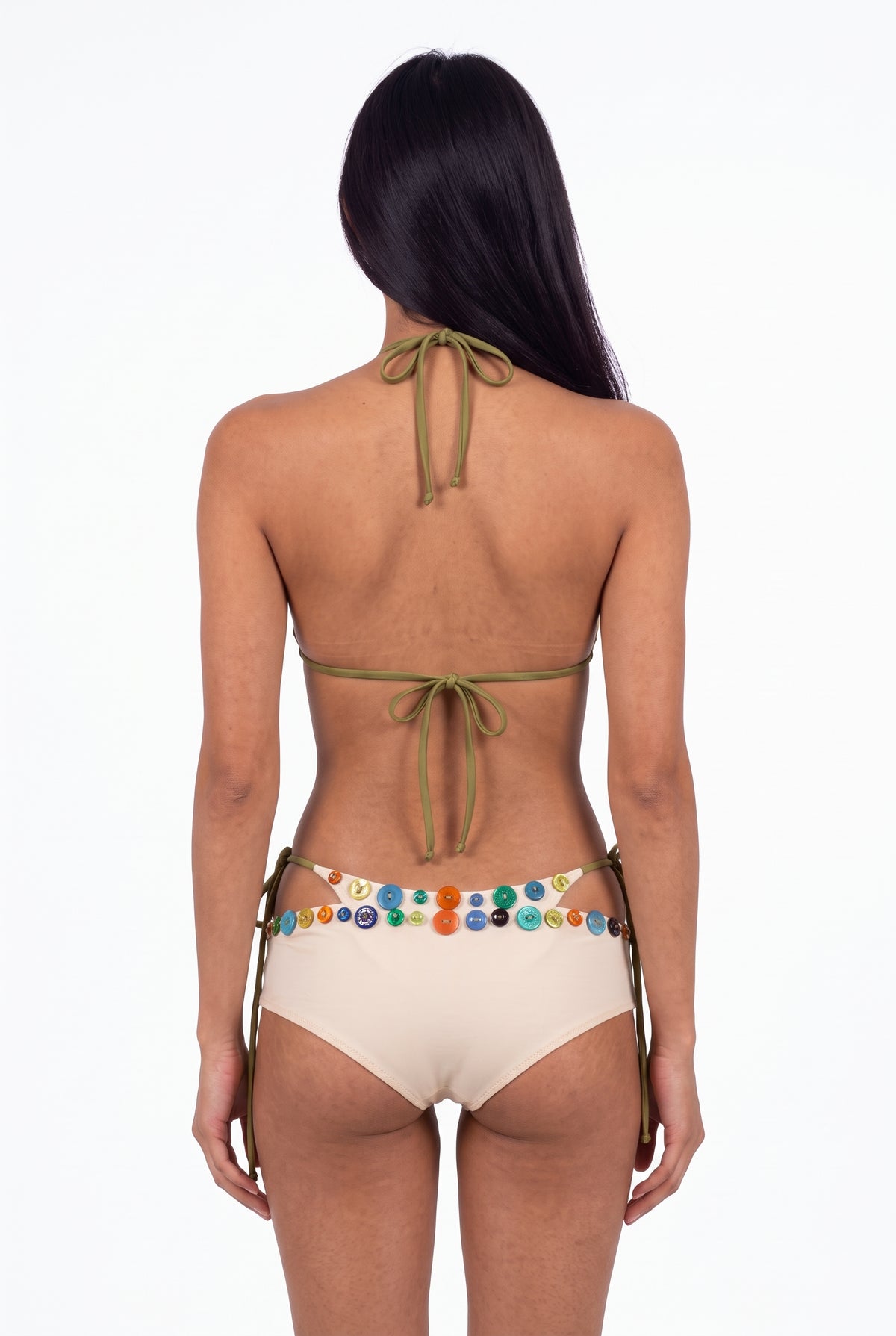 Embellished Beaded 3-Pieces Cream Bikini Set