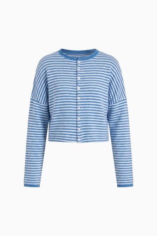 Blue Striped Knit Button-Front Cardigan