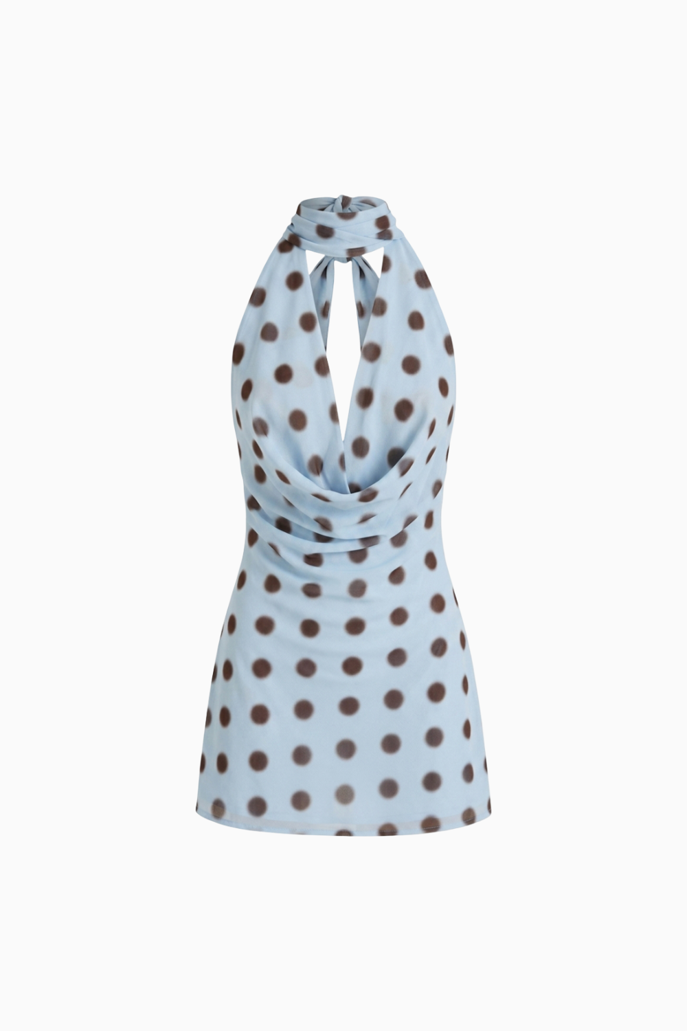 Light Blue Polka Dot Cowl Neck Halter Top Dress