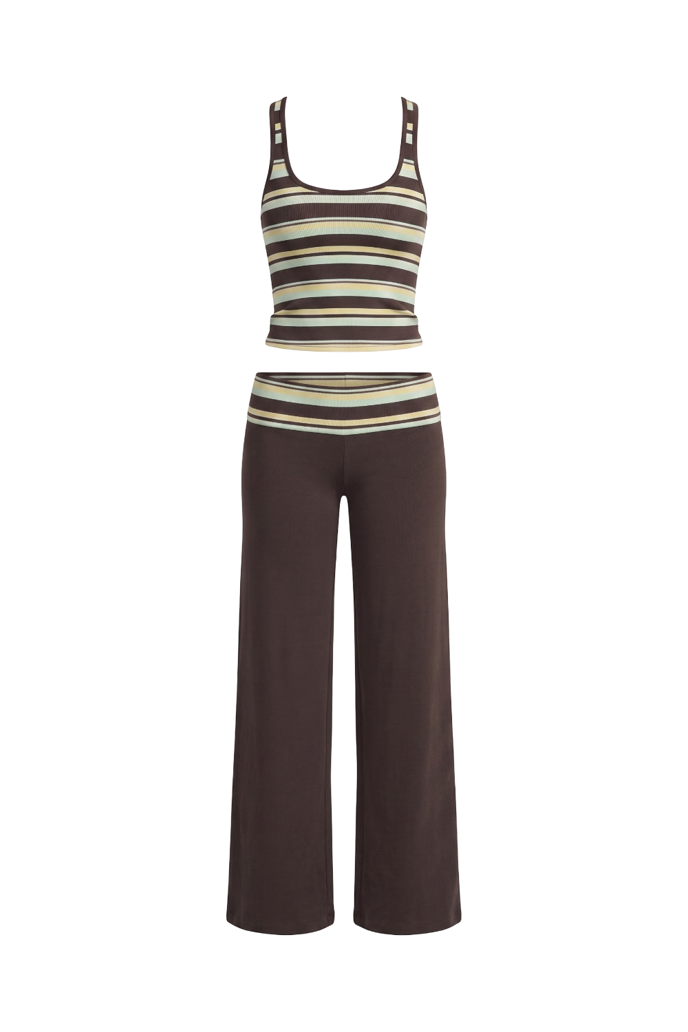 Conjunto de pantalón y camiseta sin mangas de rayas multicolor