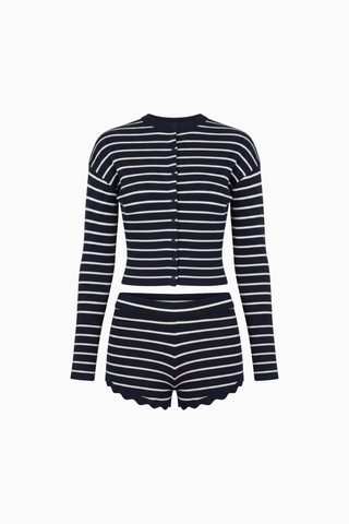 Striped Knit Cardigan and Scalloped Shorts Set
