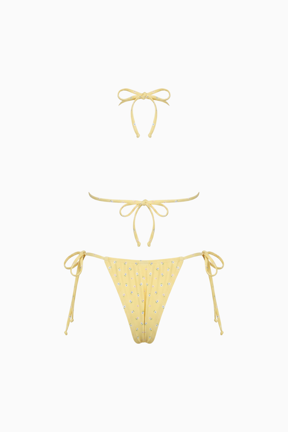 Coquette Ribbed Lemon Floral String Bikini