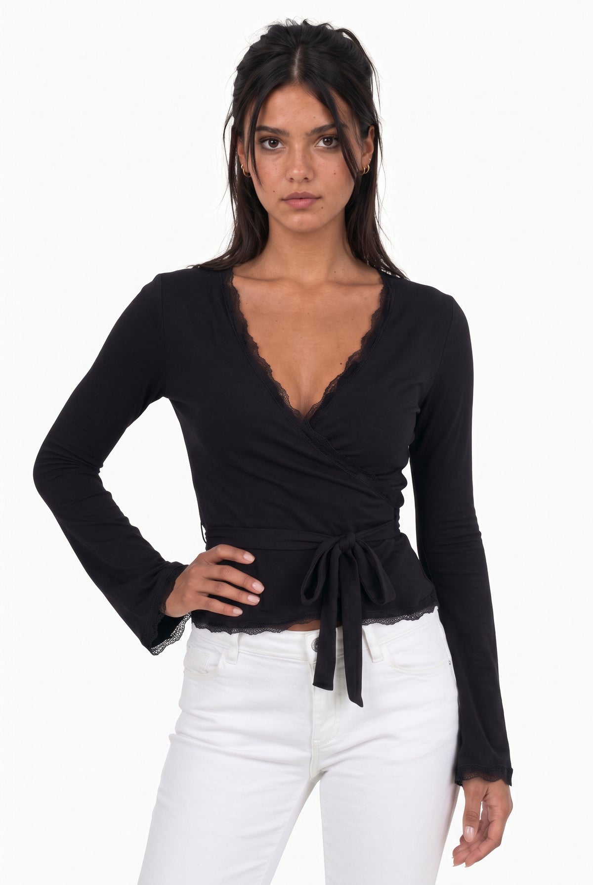 Lace-Trim Wrap Top