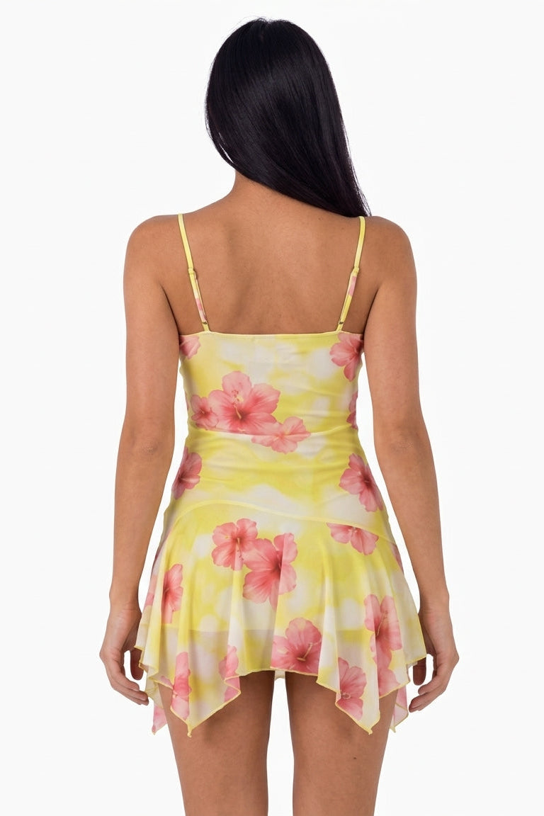 Blush Floral Asymmetric Mini Dress