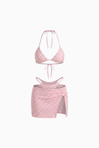 Light Pink Polka Dot 3-Piece Bikini Set with Skirt I CAN'T DO THE BACK