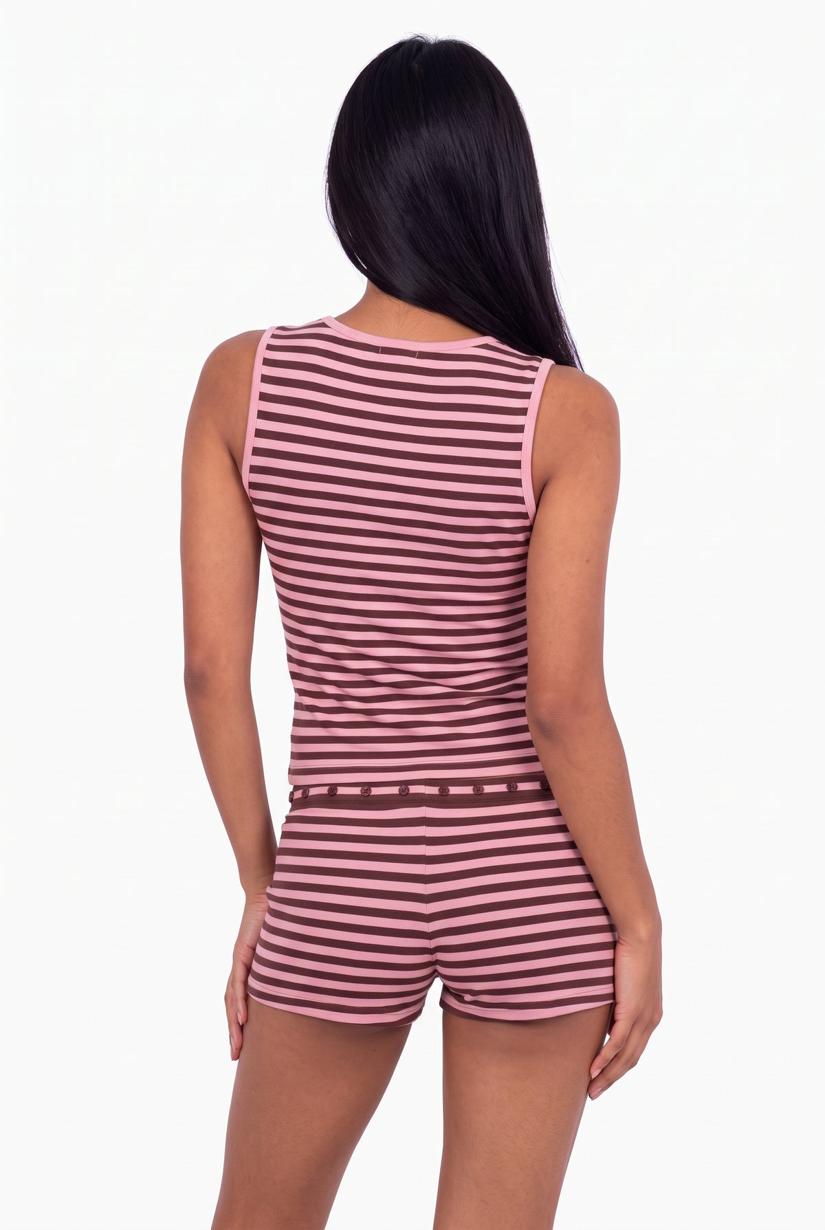 Button-Accented Striped Knit Matching Set