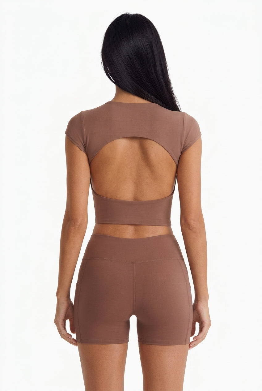 Crossover Waist Biker Shorts Workout Set
