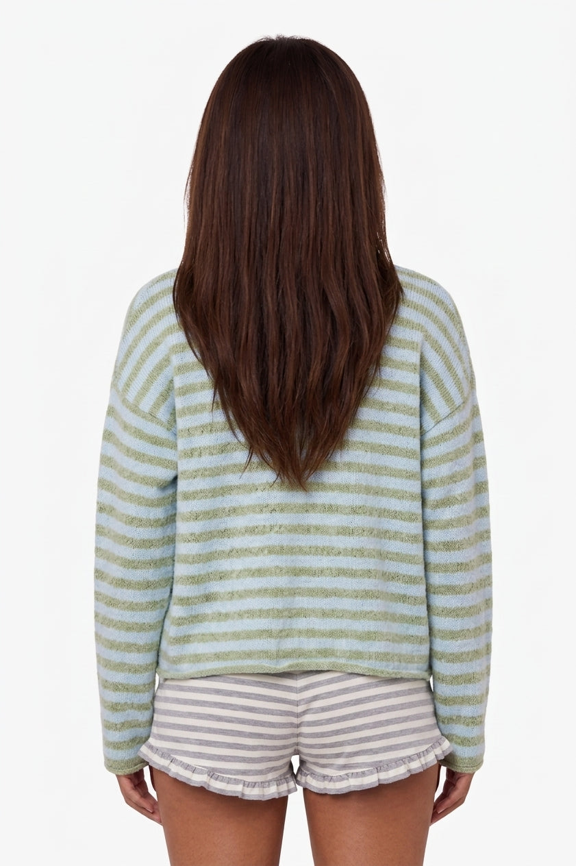 Cozy Striped Cashmere-Blend Cardigan Pink & Grey