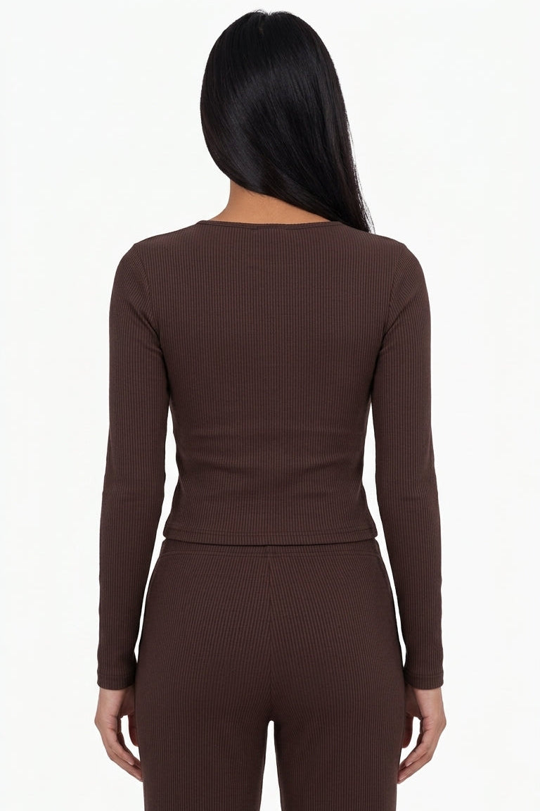 Ribbed Button-Up Top & Drawstring Wide-Leg Lounge Set
