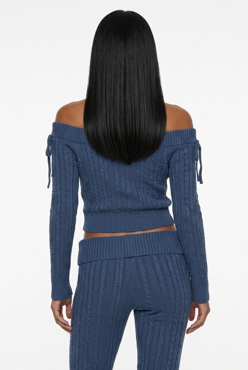 Tie-Sleeve Knit Sweater and Foldover Pant Set