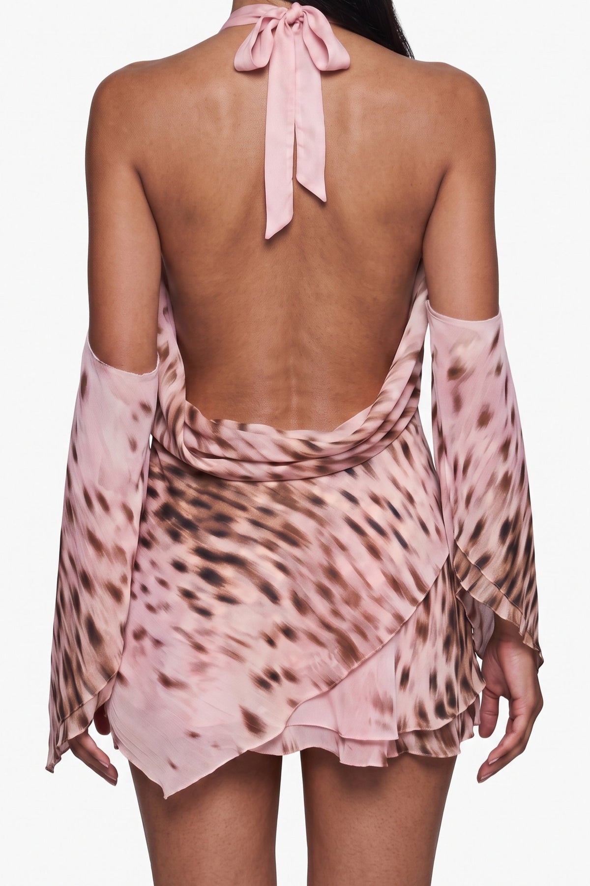 Pink Leopard Sheer Ruffle Mini Dress