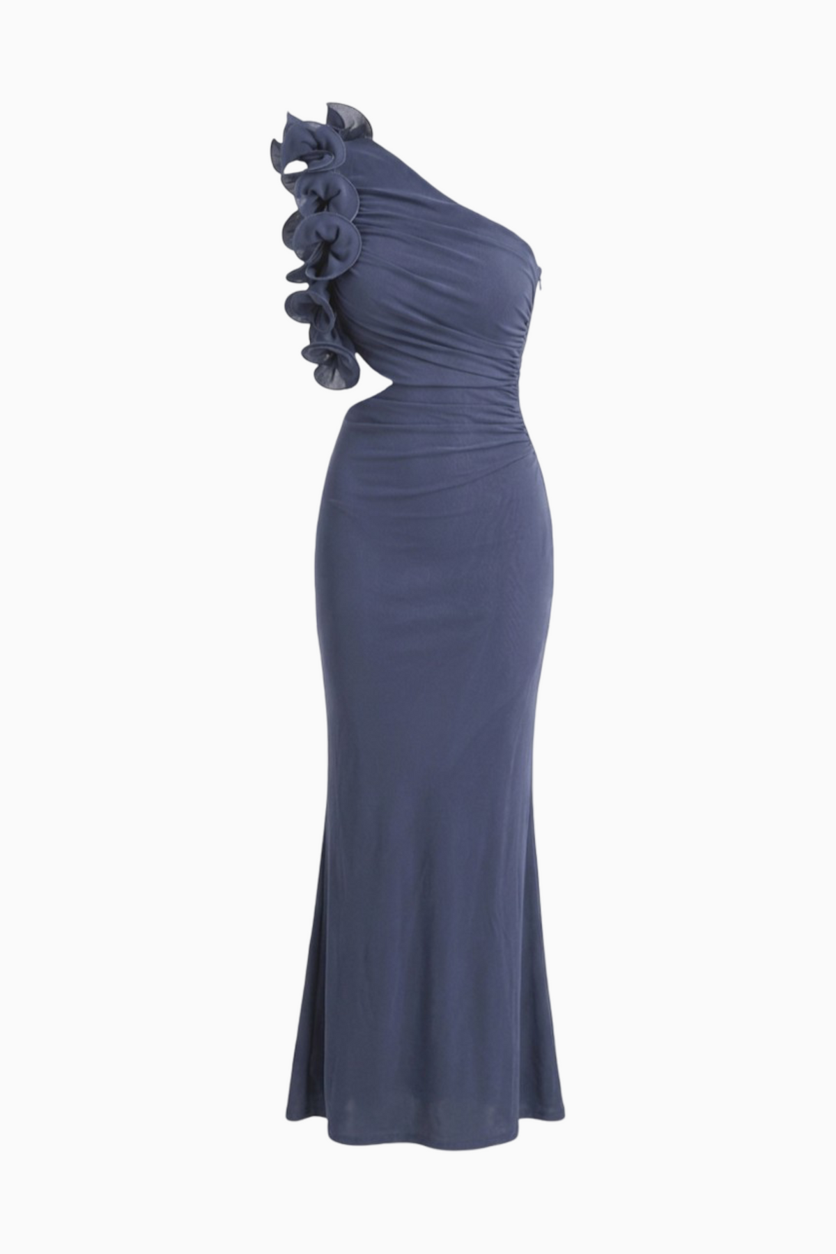 Brown One-Shoulder Ruffle Cutout Maxi Dress