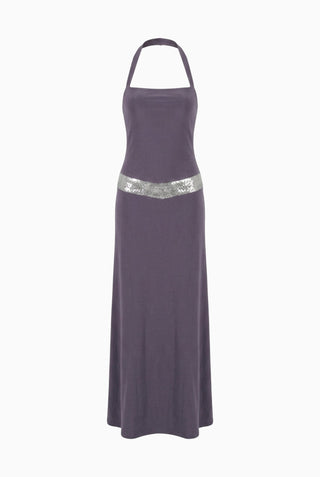 Embellished Waist Halter Maxi Dress