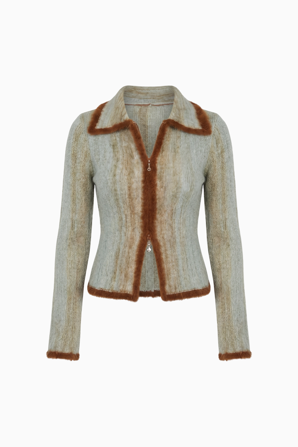 Faux Fur Trim Knit Zip-Up Cardigan