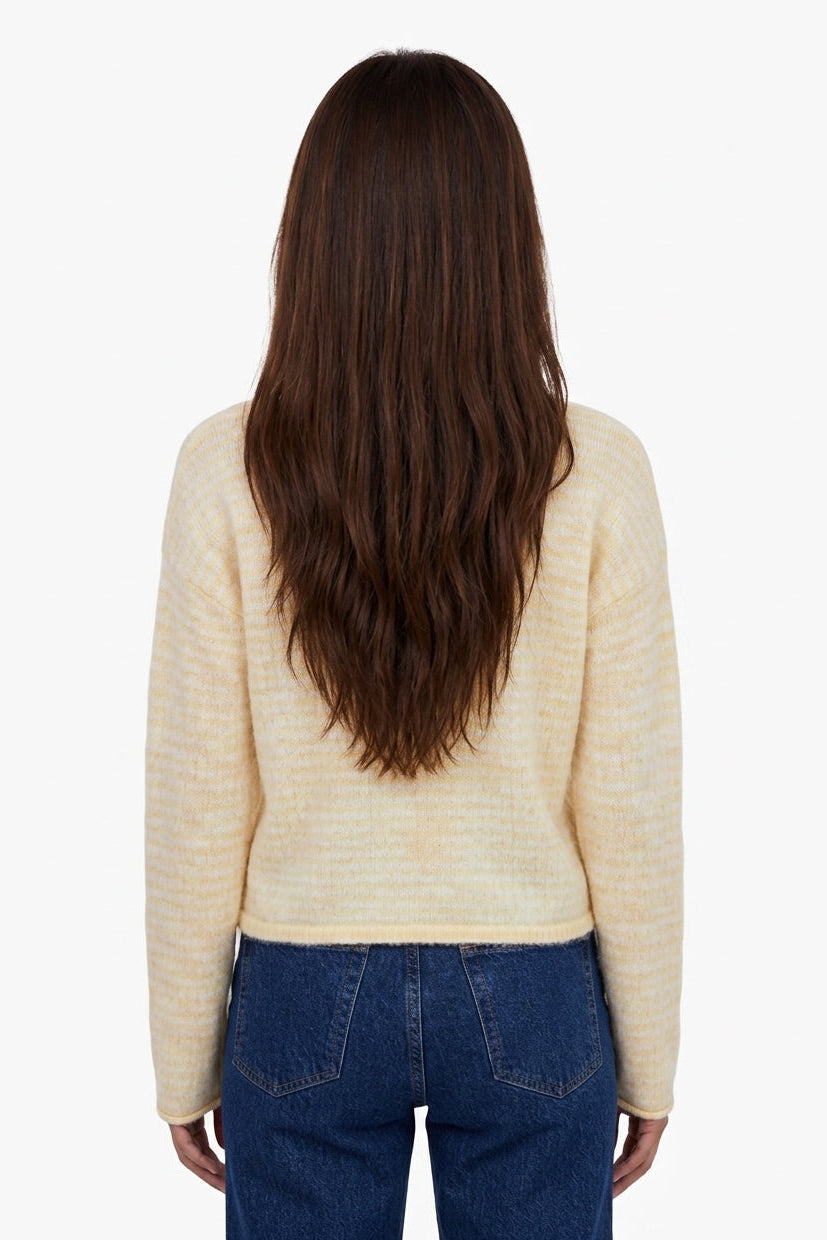 Striped Knit Button-Front Crewneck Cardigan