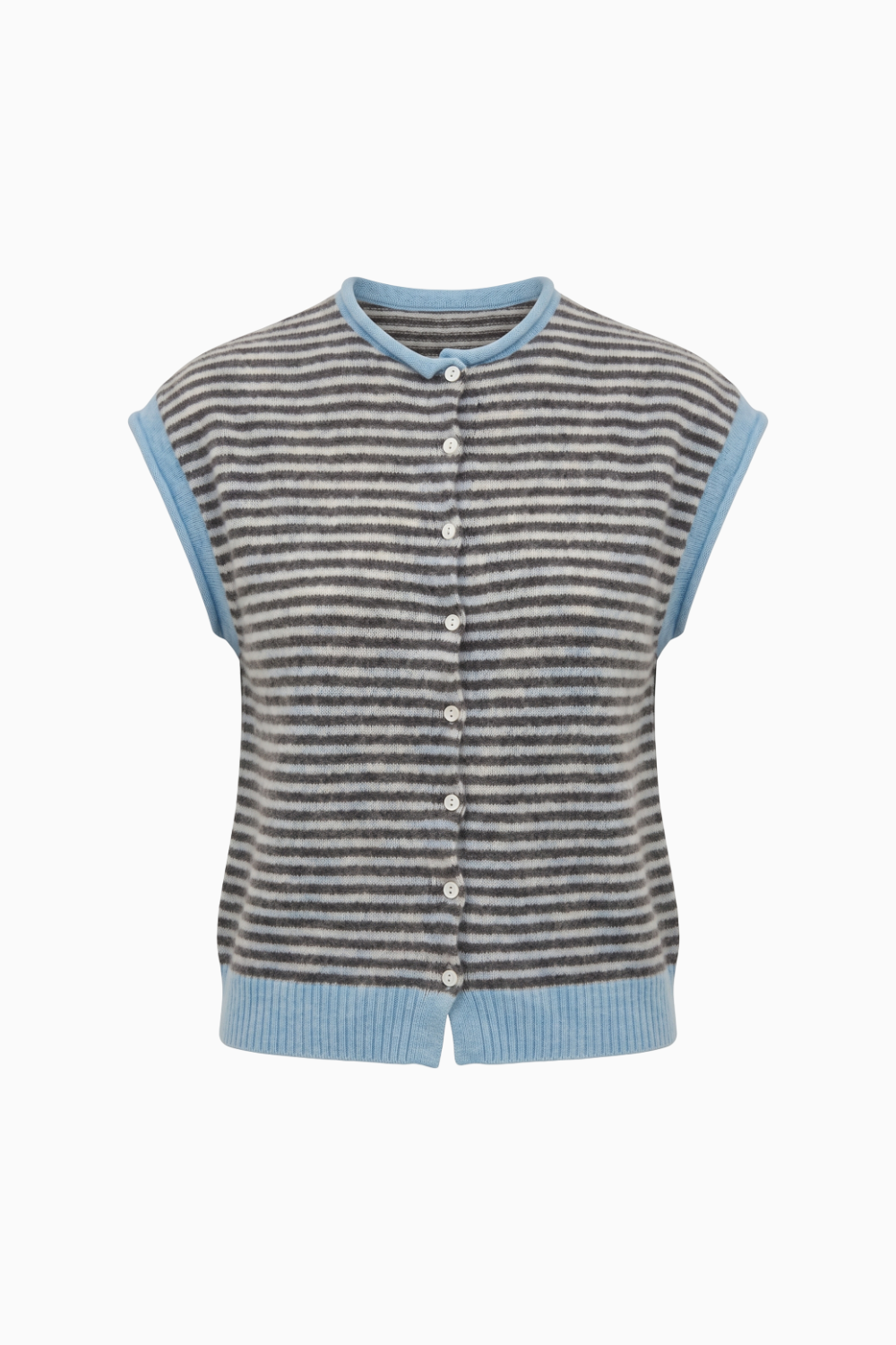 Striped Cashmere-Blend Sleeveless Cardigan - Mauve & Dark Brown