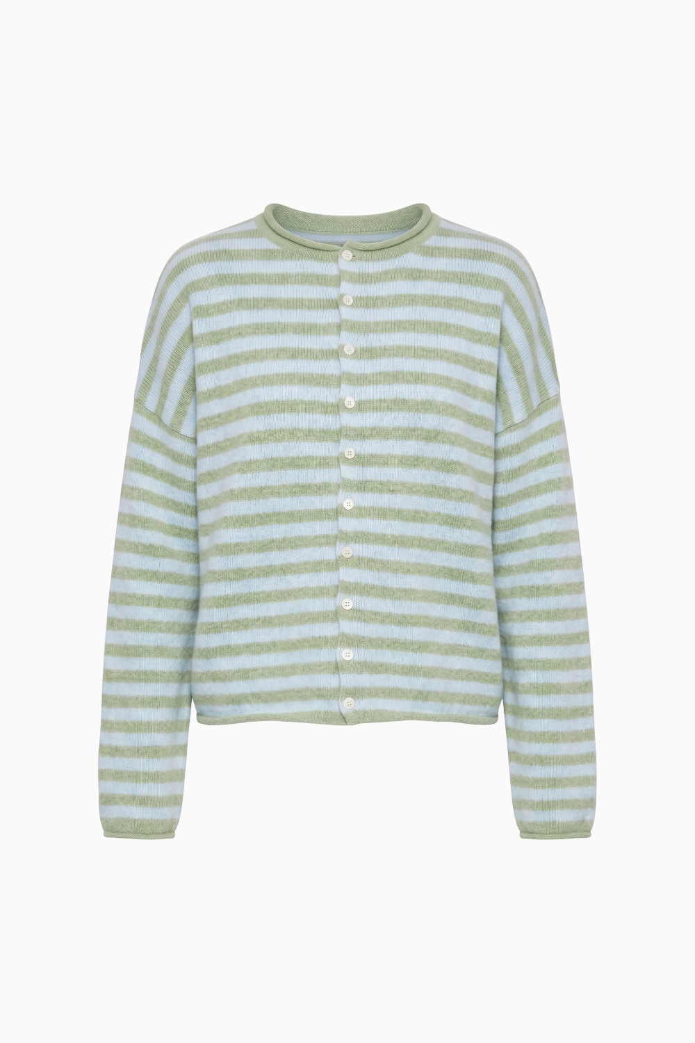 Cozy Striped Cashmere-Blend Cardigan Pink & Grey