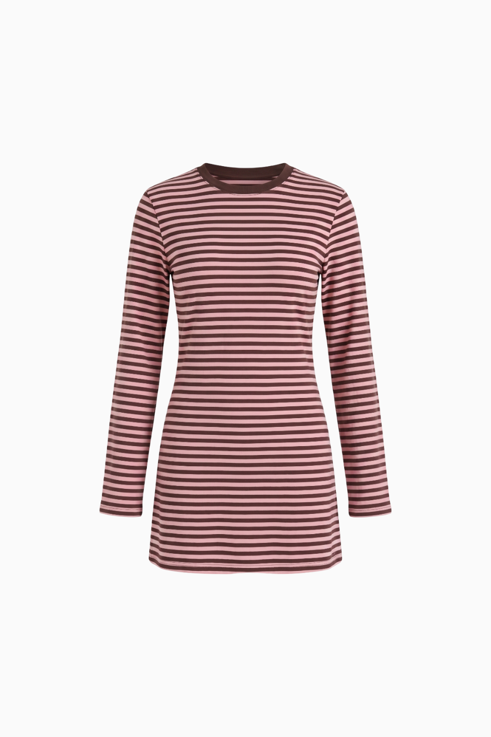 Pink and Brown Striped Long-Sleeve Mini Dress