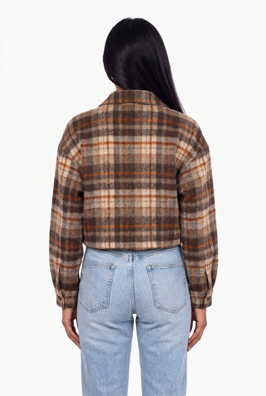 Oversized Cropped Plaid Jacket
