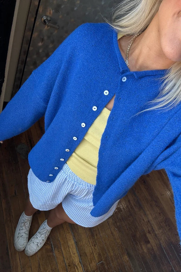 Soft Pink Button-Up Knit Cardigan