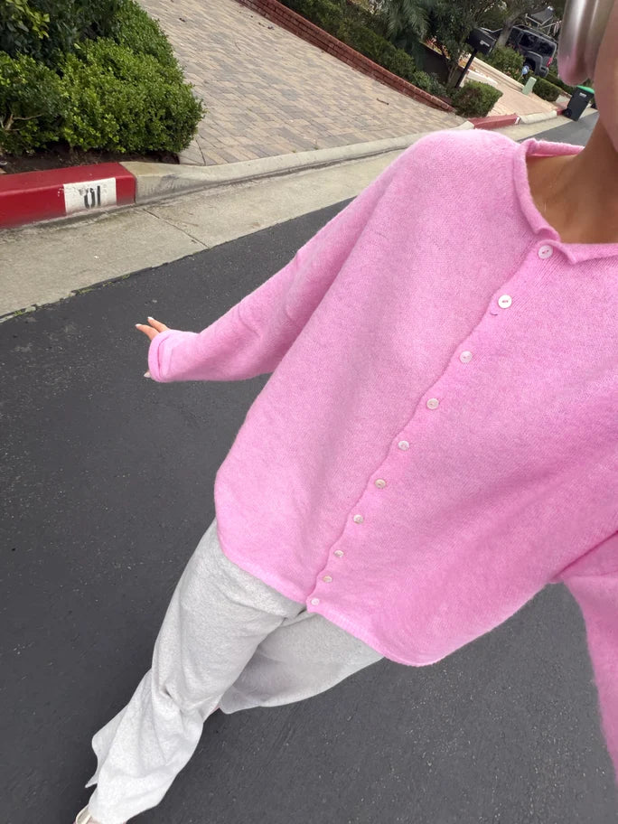 Soft Pink Button-Up Knit Cardigan
