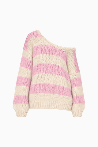 Chunky Striped Off-the-Shoulder Knit Sweater