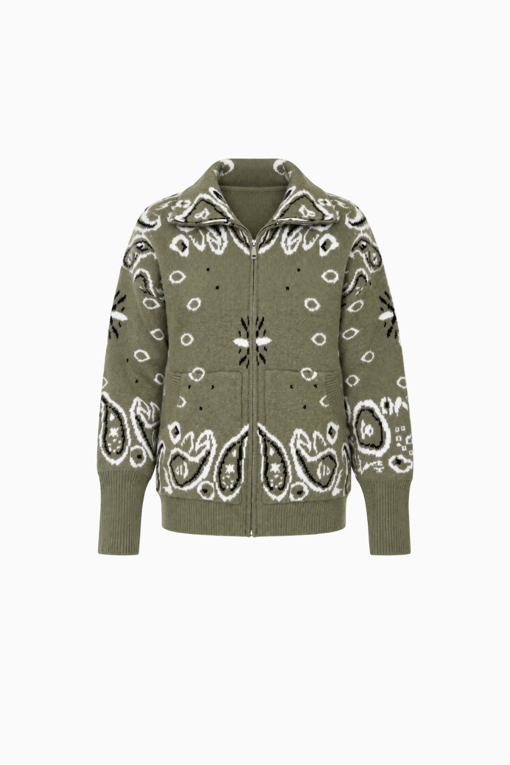 Paisley Motif Stand-Collar Cardigan