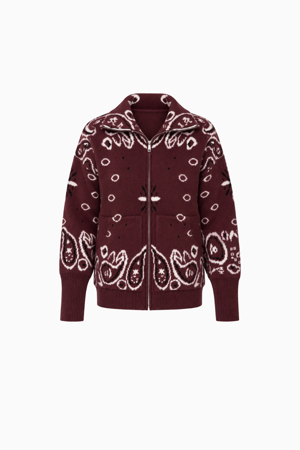 Paisley Motif Stand-Collar Cardigan