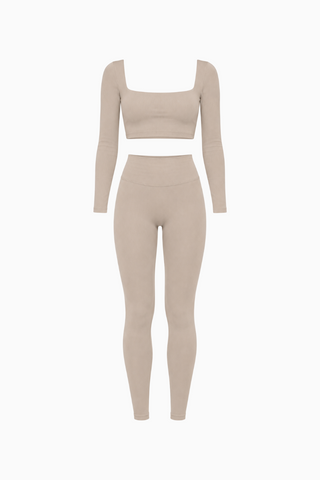 Taupe Square Neck Long Sleeve Set
