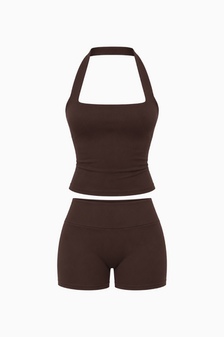 Espresso Brown Halter Top and Biker Short Set