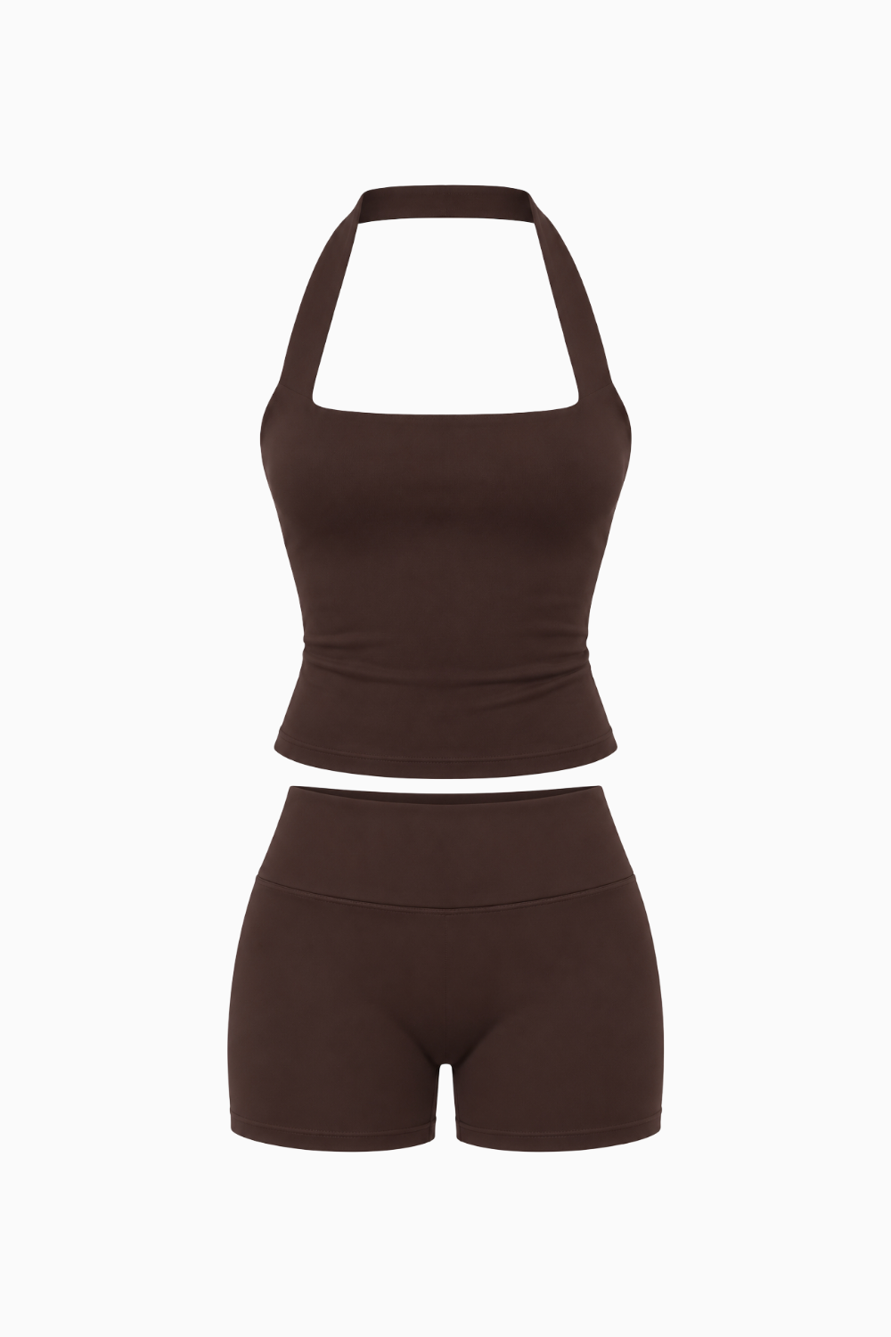 Espresso Brown Halter Top and Biker Short Set