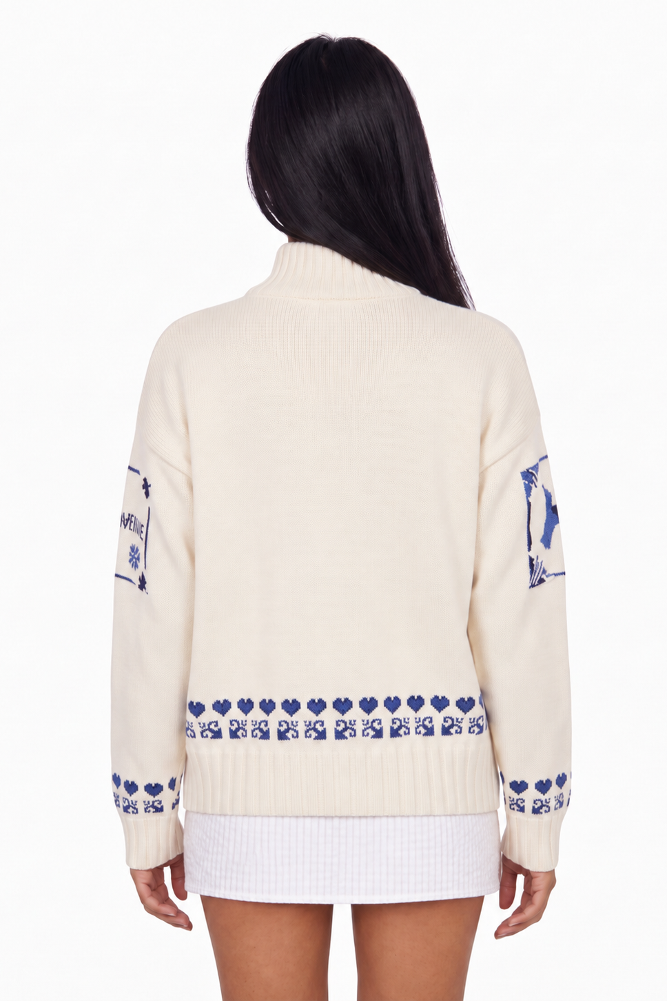Ivory Heart Intarsia Zip-Up Cardigan