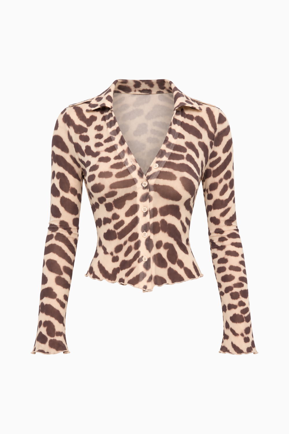 Animal Print Sheer Button-Up Top
