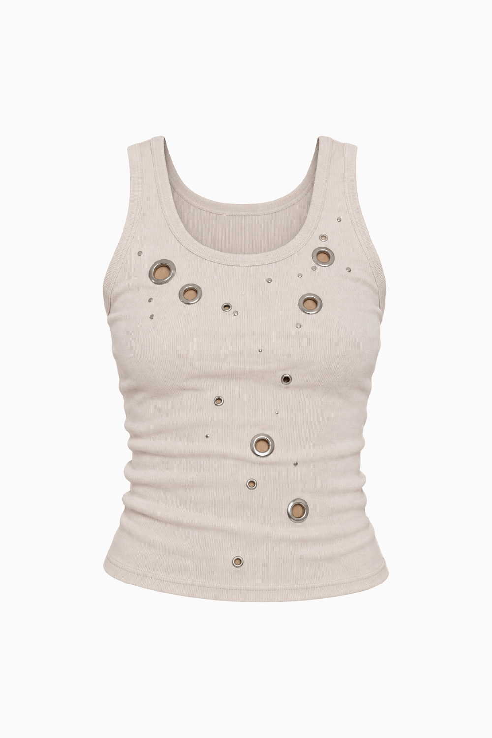 Studded Eyelet Ribbed Tank Top