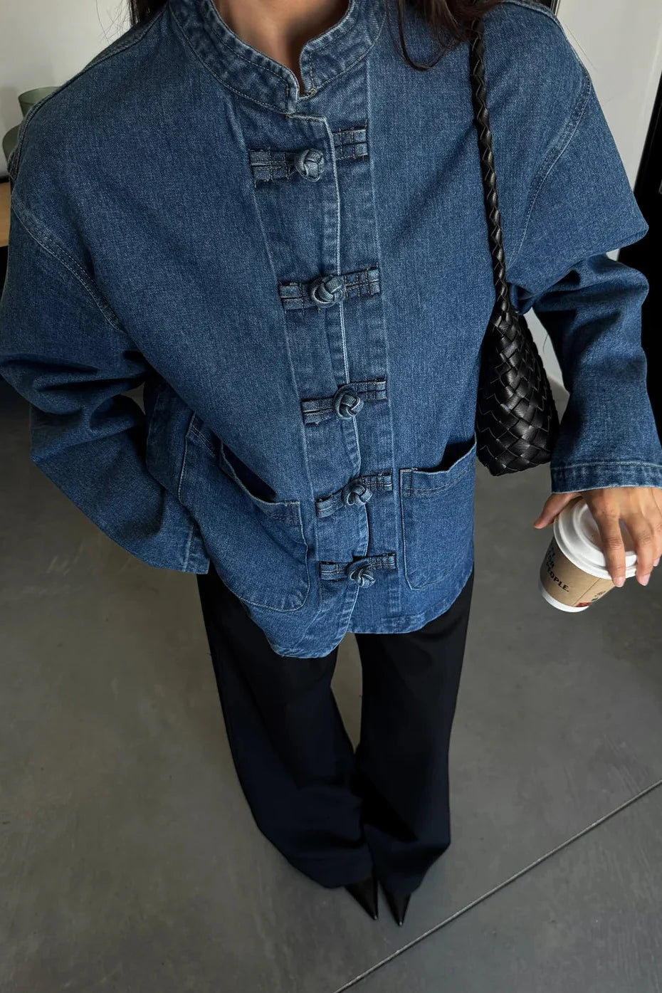 Mandarin Collar Denim Jacket
