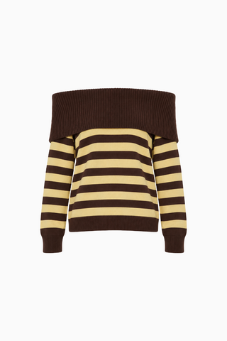 Foldover Striped Knit Sweater