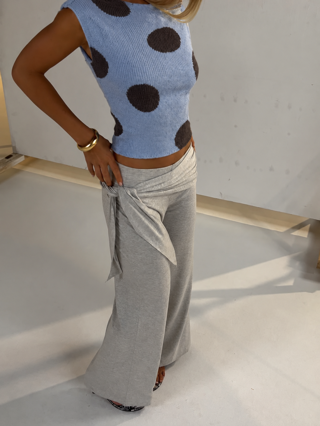 Polka Dot Mock Neck Knit Top