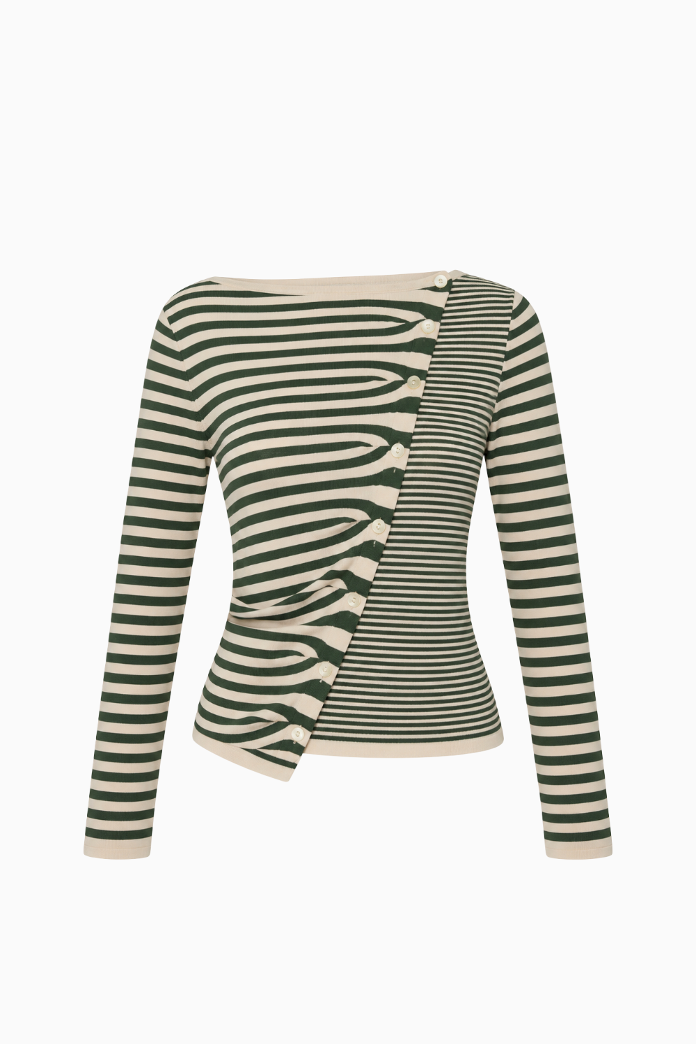 Diagonal Button-Front Striped Top