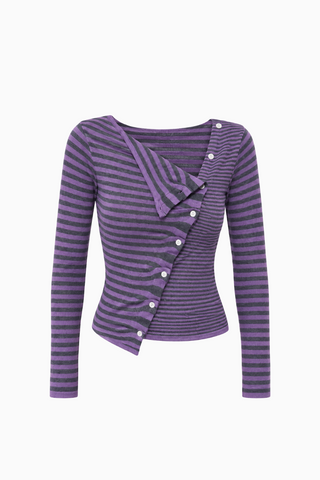 Diagonal Button-Front Striped Top