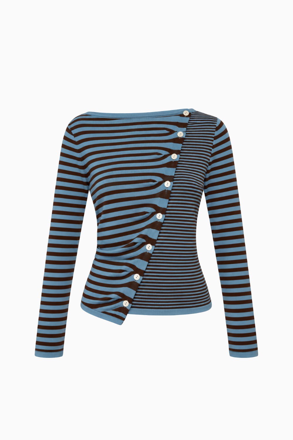 Diagonal Button-Front Striped Top